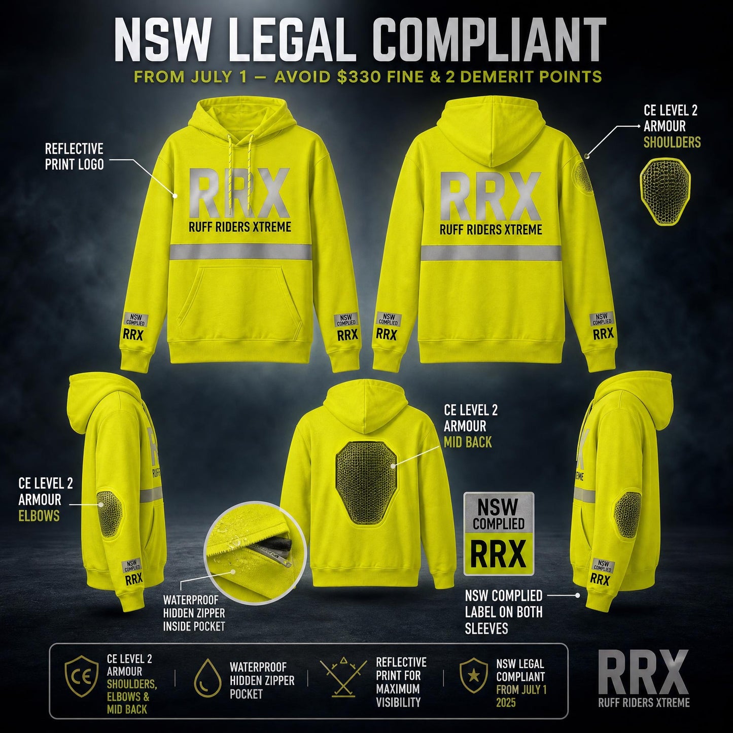 RRX "Liquid" Stealth Hoodie — Fluorescent Yellow-Green